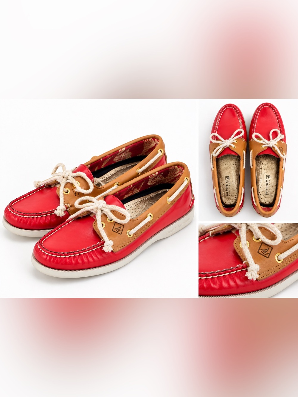 Sperry Top-Sider Red & Tan Leather Boat Shoes 7.5